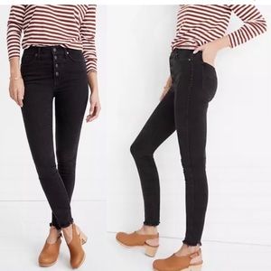 MADEWELL Petite 10" High-Rise Skinny Jeans in Berkeley Black: Button-Through Edi